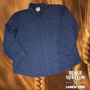 Blake Shelton x Lands' End Men's Printed Chambray Work Shirt Blue Wheat XXL